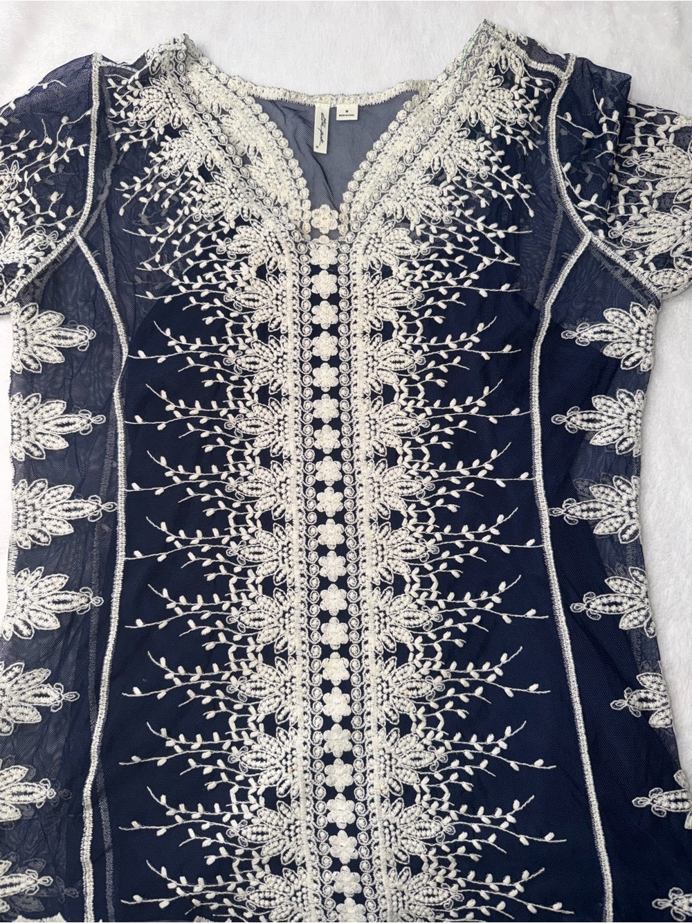 Ultra Pink Navy Tunic with White Embroidery